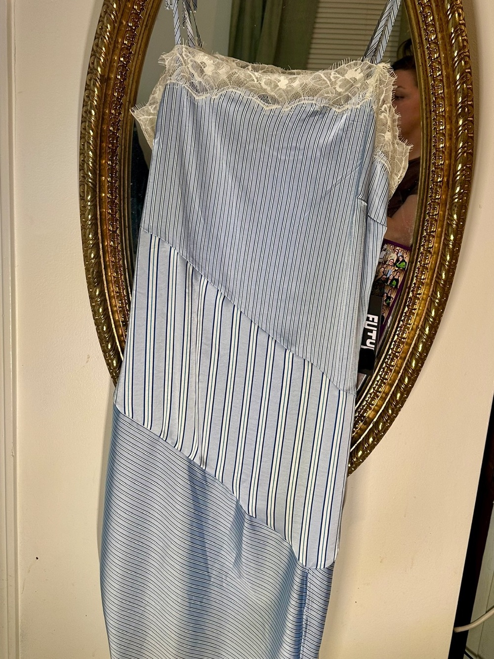 Future Collective Blue & White Striped Lace-Trim Slip